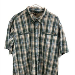 Eddie Bauer Mens Shirt Sz XL Short Sleeves Blue Plaid